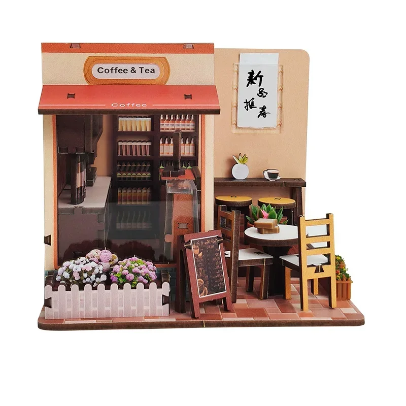 

Mini Coffee House Miniature DIY Wooden Building Kits Doll Houses With Furniture Casa Dollhouses for Friends Birthday Gifts
