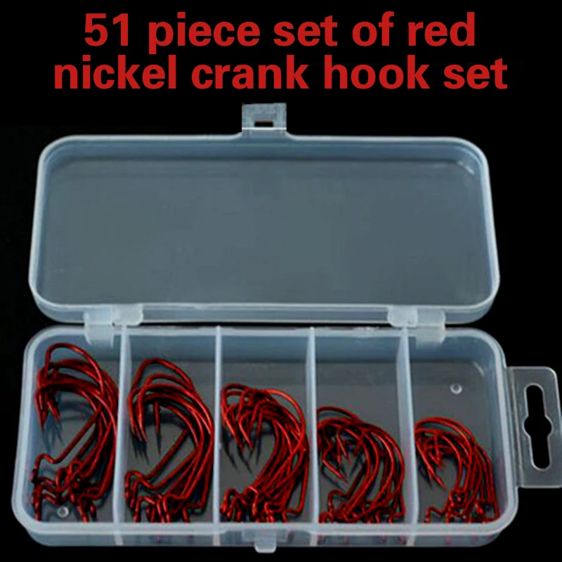 51pcs Boxed Wide Belly Crank Hooks 2#1#1/0#2/0#3/0# Soft Worm Hooks Texas Tackle Roadrunner Hooks