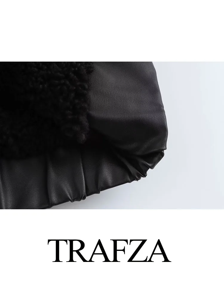 معاطف نسائية شتوية عصرية من TRAFZA باللون الأسود وياقة مقلوبة وأكمام طويلة وجيوب وسحاب للسيدات سترات سميكة على طراز ملابس الشارع