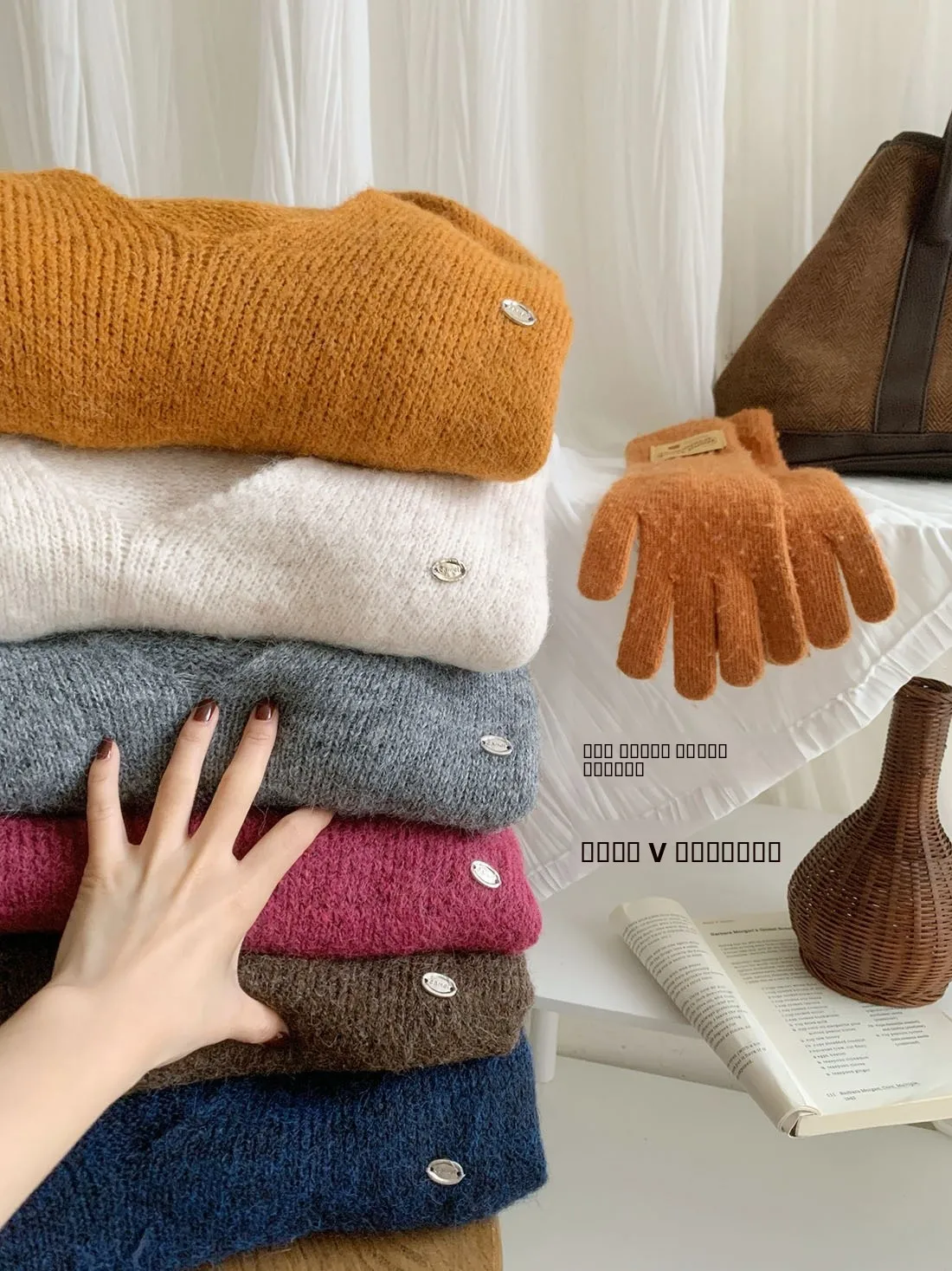 

Retro Chic Soft Orange V-Ne Knitted Sweater Women Winter Loose Casual Long Sve Comfortable Warm Thiened Knitwear Top