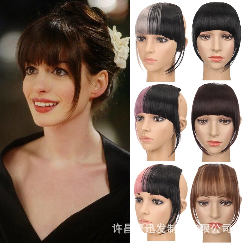 Allaosify Clip on Bangs Black Fringe Hair Extensions Synthetic Fake Blunt Hair Bangs 2Clips In Hair Extension Neat Front Fake