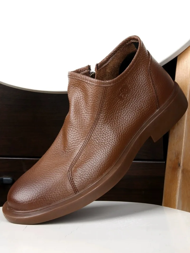 British Style Genuine Leather Chelsea Boots Men's Shoes High Top Work Casual Autumn Winter Outdoor Fashion Motorcycle Boots