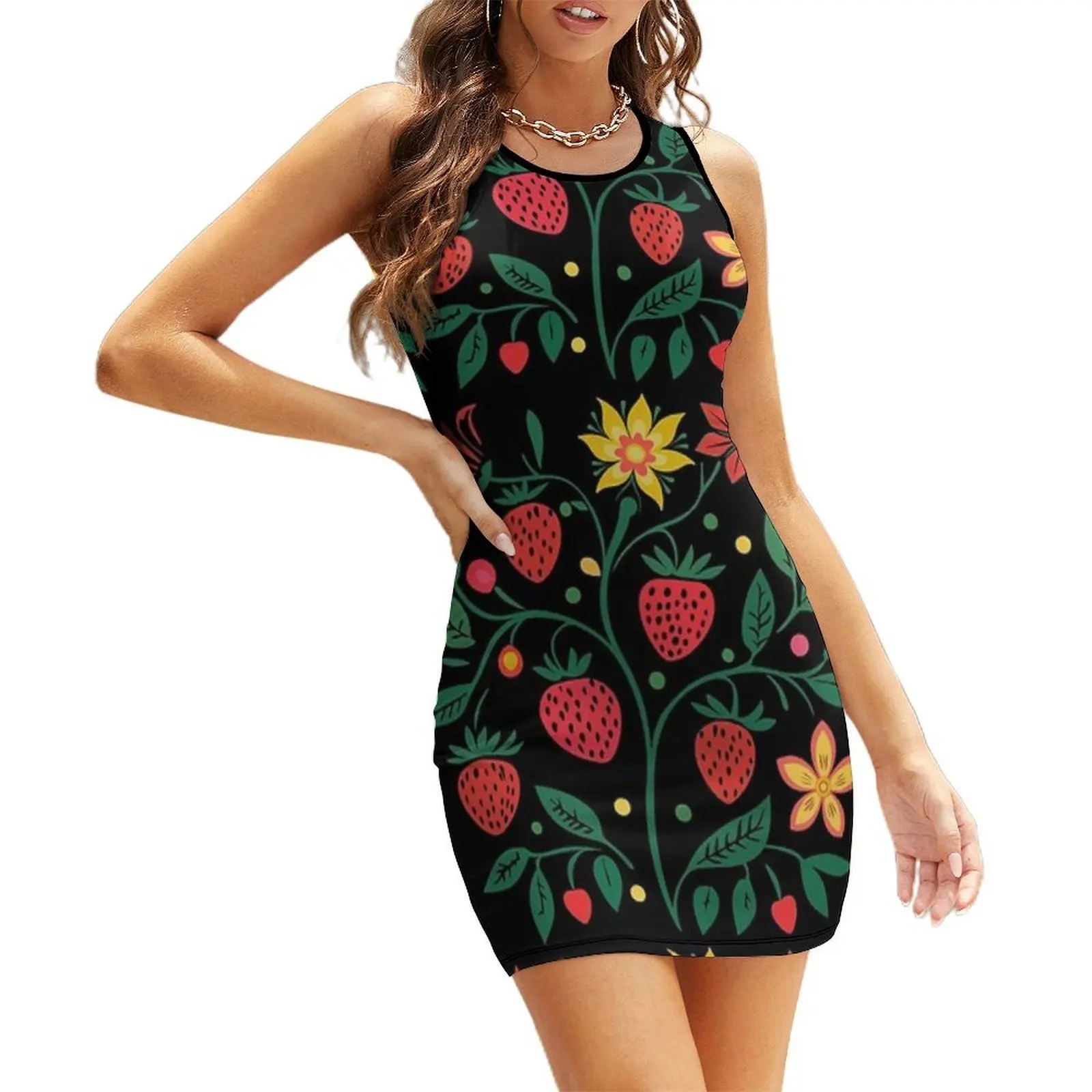 

Ojibwe Flowers And Strawberries Sleeveless Sundress dresses korean style birthday dresses for women cocktail dresses