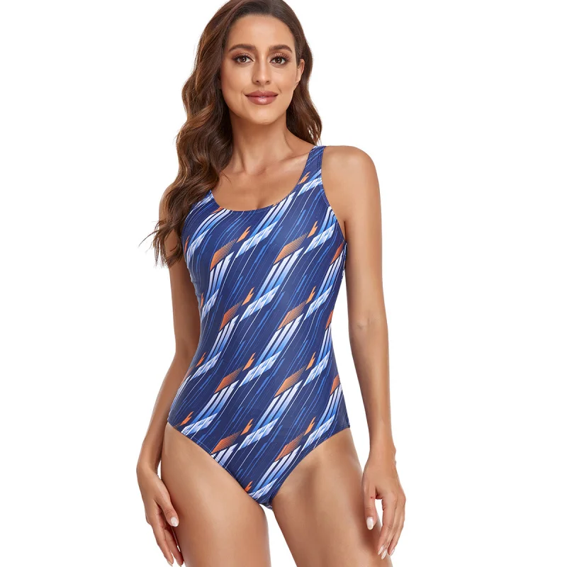 

New Swimsuit Conservative Vest Style Printed Sports Swimsuit One-piece Ladies Swimwear Wholesale