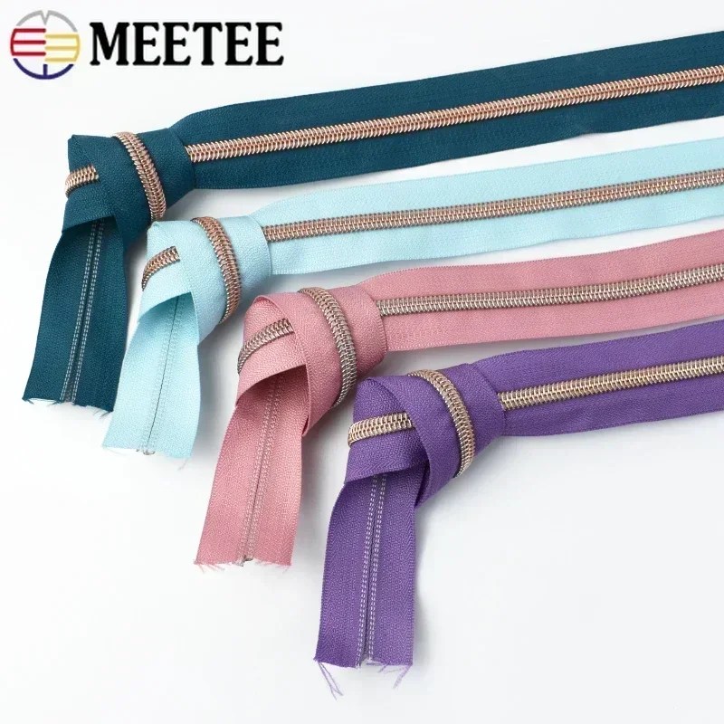 1-10M RoseGold 5# Nylon Zipper Tapes Plastic Cabbage Zippers Roll Closures for Bags Zips By The Meter Repair Kit Sewing Zip