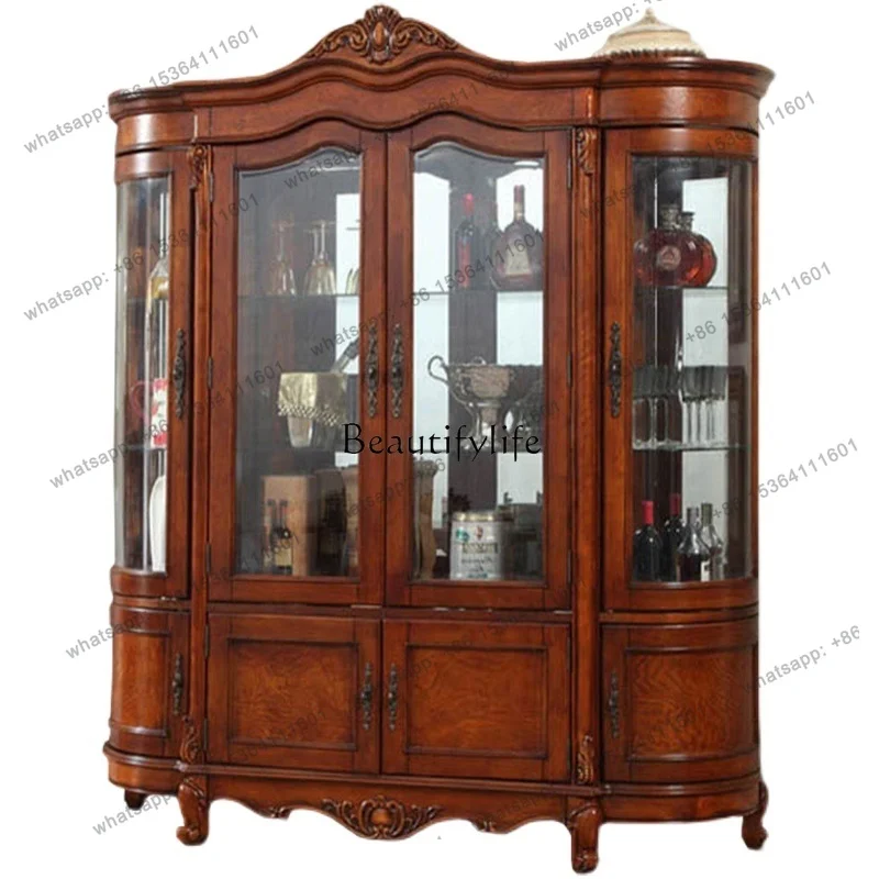 American rural solid wood four-door wine cabinet glass door European display cabinet