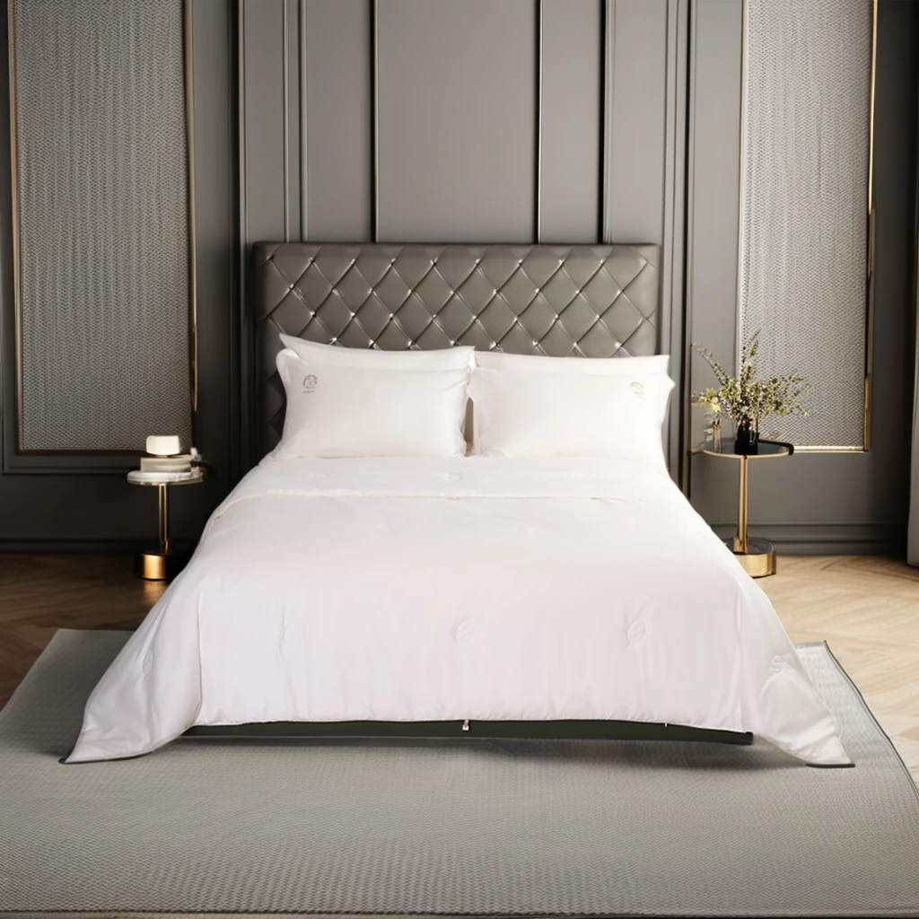 

Hand-Made 100% Organic Tussah Silk Comforter Luxury Embroidered Down Bedding Summer Comfort Quilts for Hotel or Home