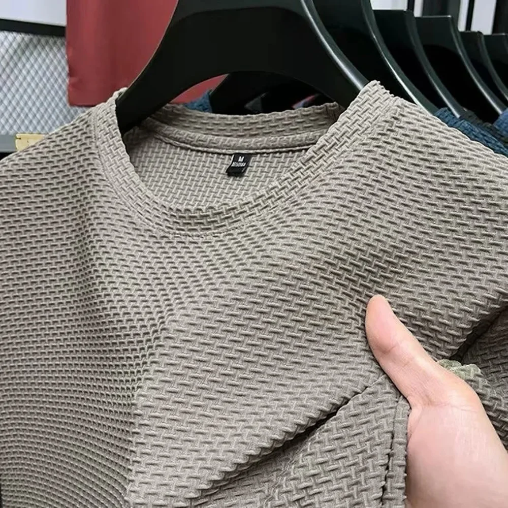 Männer Sommer Neue T-shirt Jacquard Stoff Oansatz Mode Tops Kurzarm Einfache Stil Einfarbig Stilvolle T-shirts