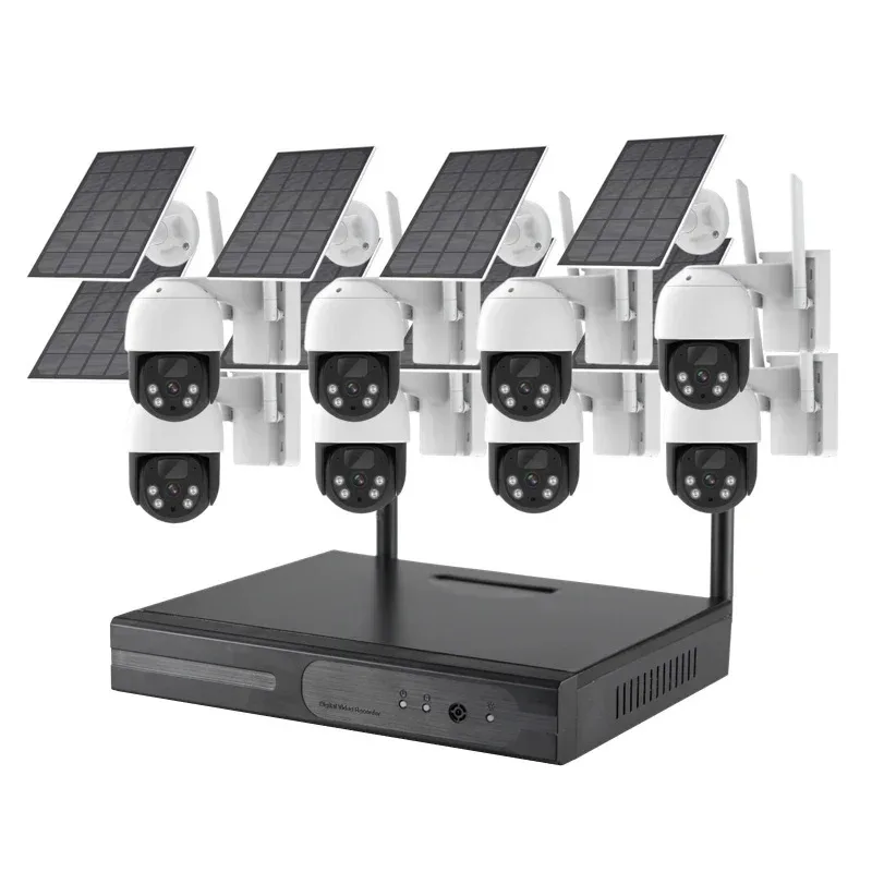 4MP 10채널 PIR 양방향 오디오 태양광 WiFi 보안 감시 IP 카메라 시스템(배터리 포함)