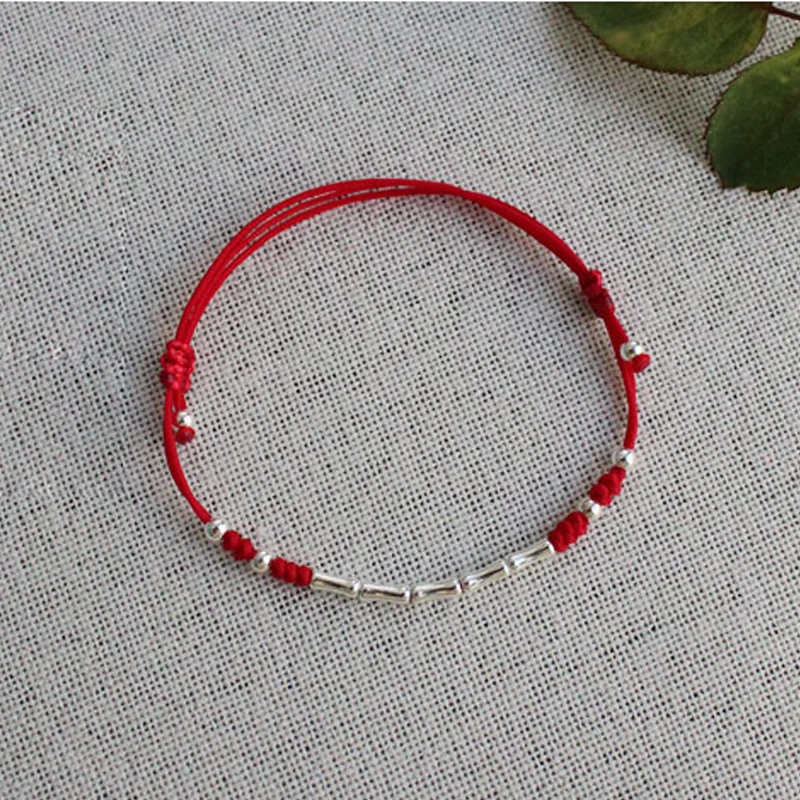 13-25cm Length Customizable 925 Sterling Silver Rope Bracelets Bamboo Black Red Thread Line String Bracelets For Women Girls