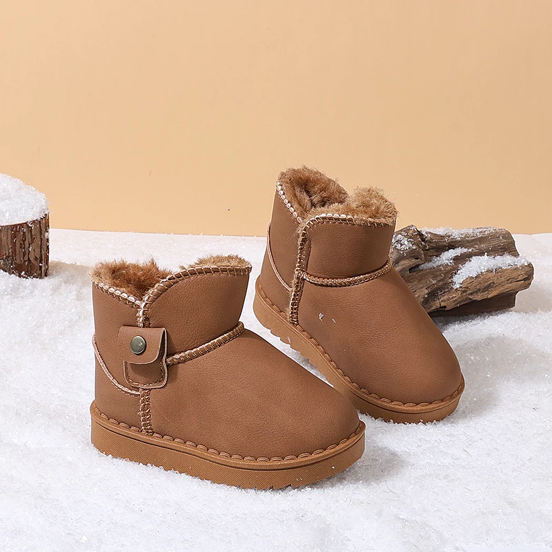 

Kids Fashionable and Comfortable New One-piece Thick-soled Warm Snow Boots Baby Round Toe Casual Plus Velvet Cute Walking Boots