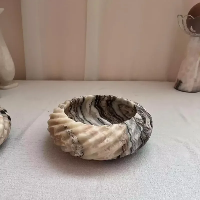 Natural marble decorative bowl with striped texture fruit plate, suitable for home luxury desktop decoration