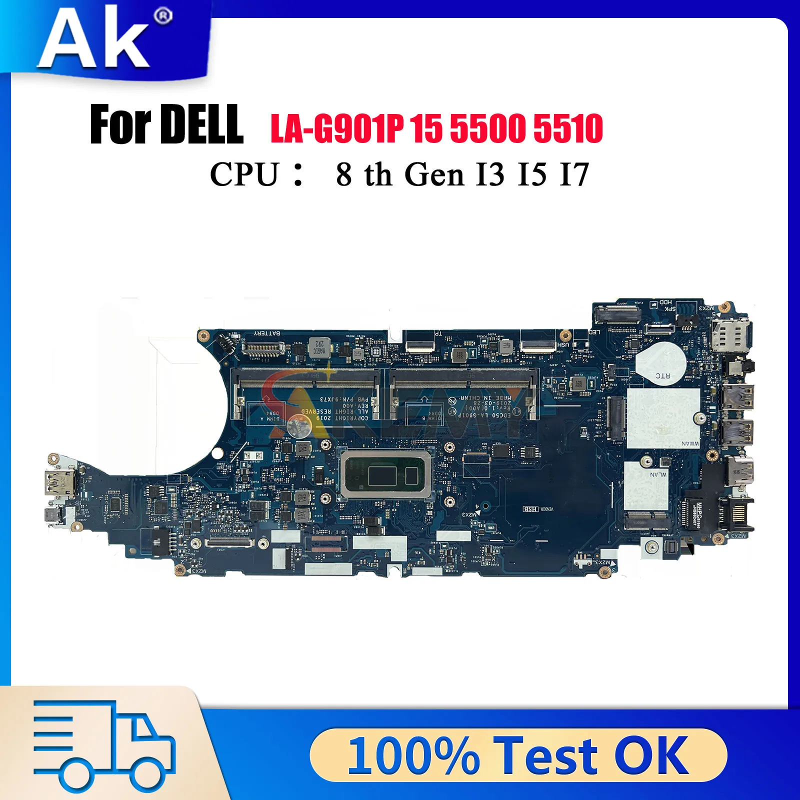 

LA-G901P Mainboard For DELL Latitude 5500 with i3 i5 i7 CPU EDC50 CN-0J16NW 09T2PH 0TW56W 100% Fully Tested
