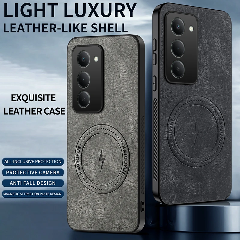 

For Xiaomi Redmi 15 Case Luxury PU Leather Skin Magnetic Magsafe Protective Back Cover For Xiaomi Redmi 15 5G Phone Shell