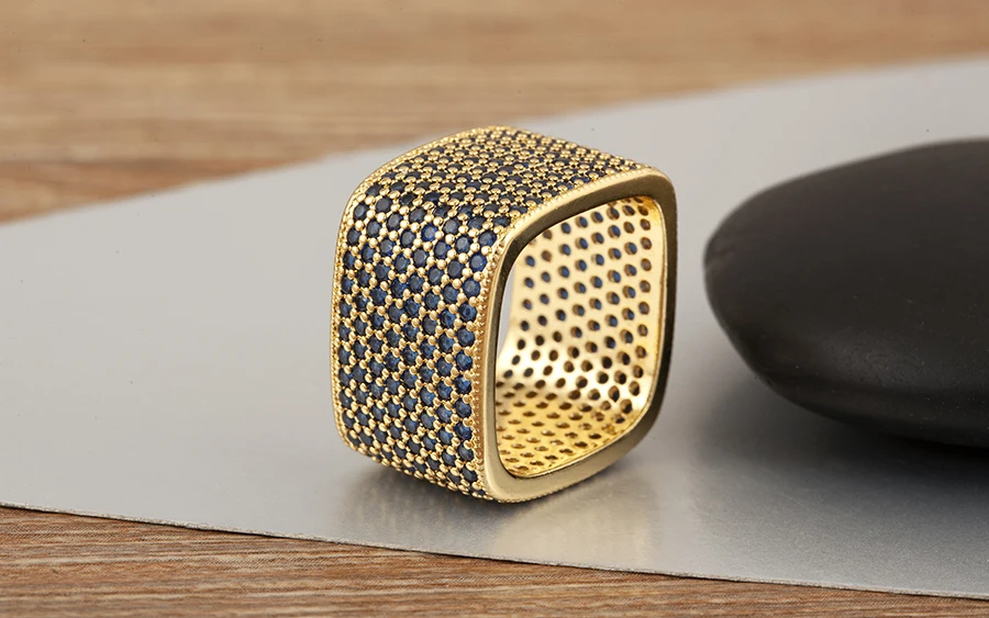 Nidin Neue trendige quadratische Form eingelegte Kristall-Zirkon-Ringe für Frauen und Männer, 5 Farben zur Auswahl, Hip-Hop-Stil, Fingerschmuck, schicke Geschenke – Detail 14