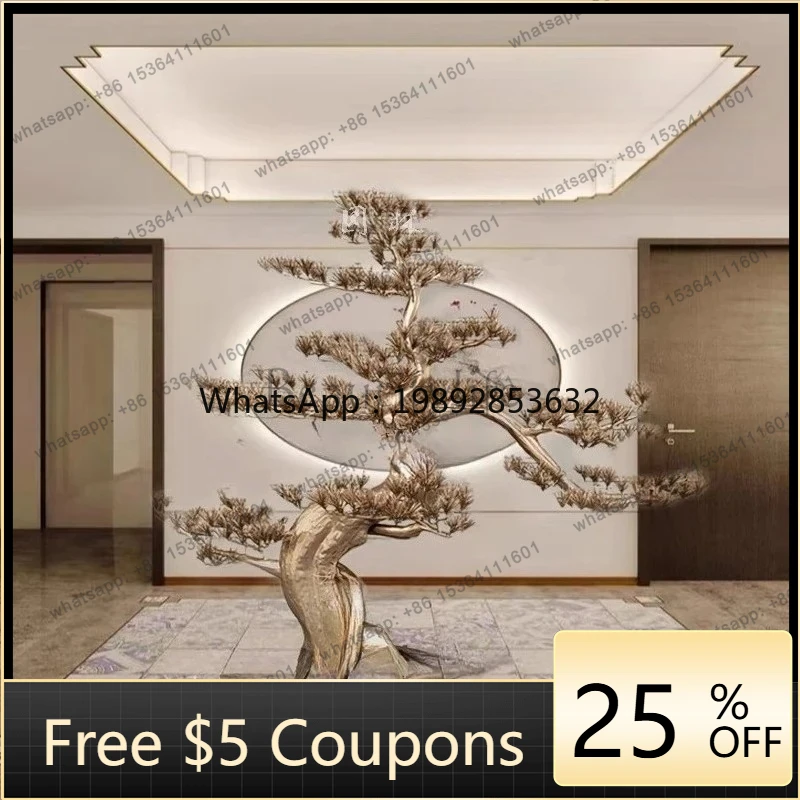 FF Wrought iron welcome pine ornament Large metal decoration Hotel lobby entrance Lucky pine sculpture