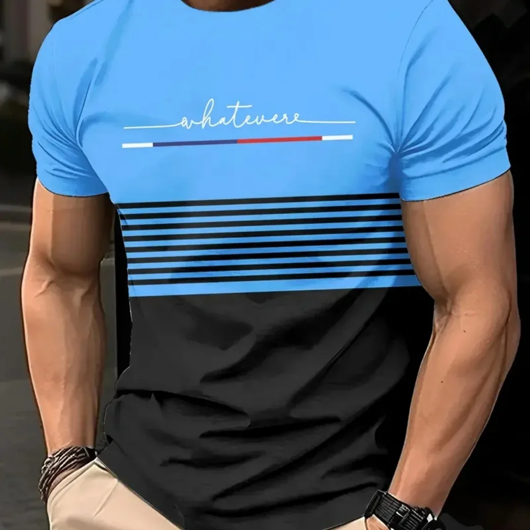 

Oversized t-shirt Men's T Shirt Summer Fashion Casual Round Neck Short Sleeve Top Striped Printed Men's Clothing T-shirt
