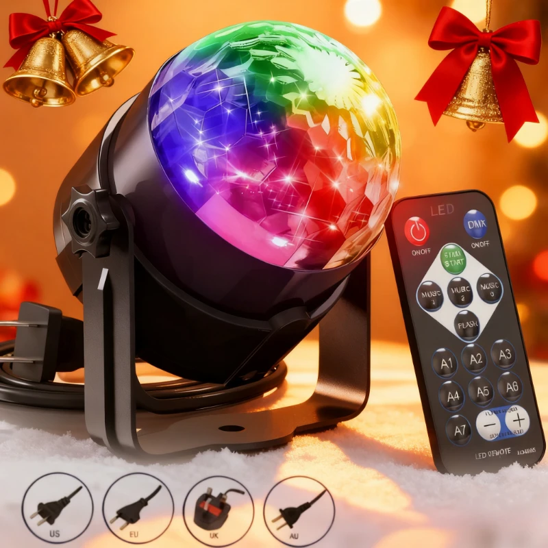 

Светодиодный сценический диско-светильник со звуковой активацией, вращающийся DJ-шар с дистанционным управлением, цветная атмосферная лампа для вечеринки для дома, КТВ, бара, Рождества