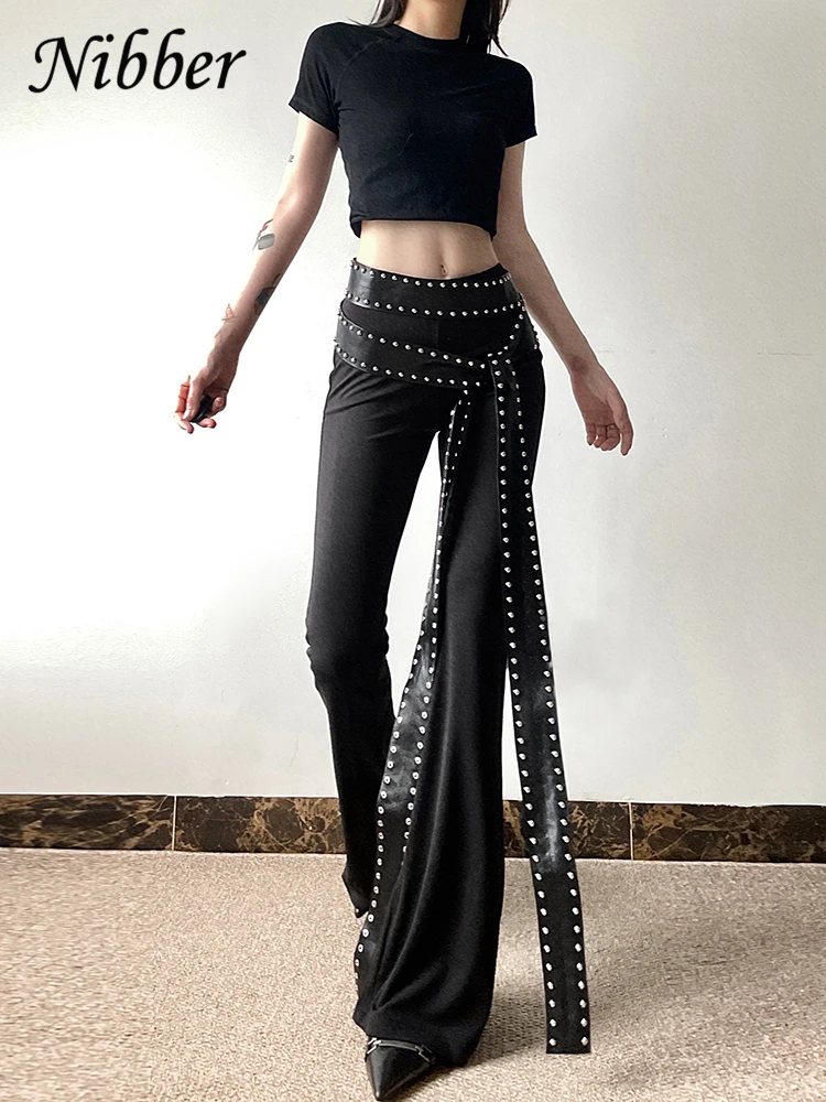 Nibber 2024 Autumu New Black Mysterious Fashion Personalized High Street All-match Youth Cool Women Chain Flared Pants Trousers