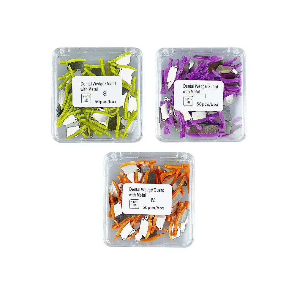 50Pcs/Box Dental Wedge Prime Teeth Interproximal Wedge Guard With Metal Plastic Wedge Knife With Dental Steel Matrix S/M/L