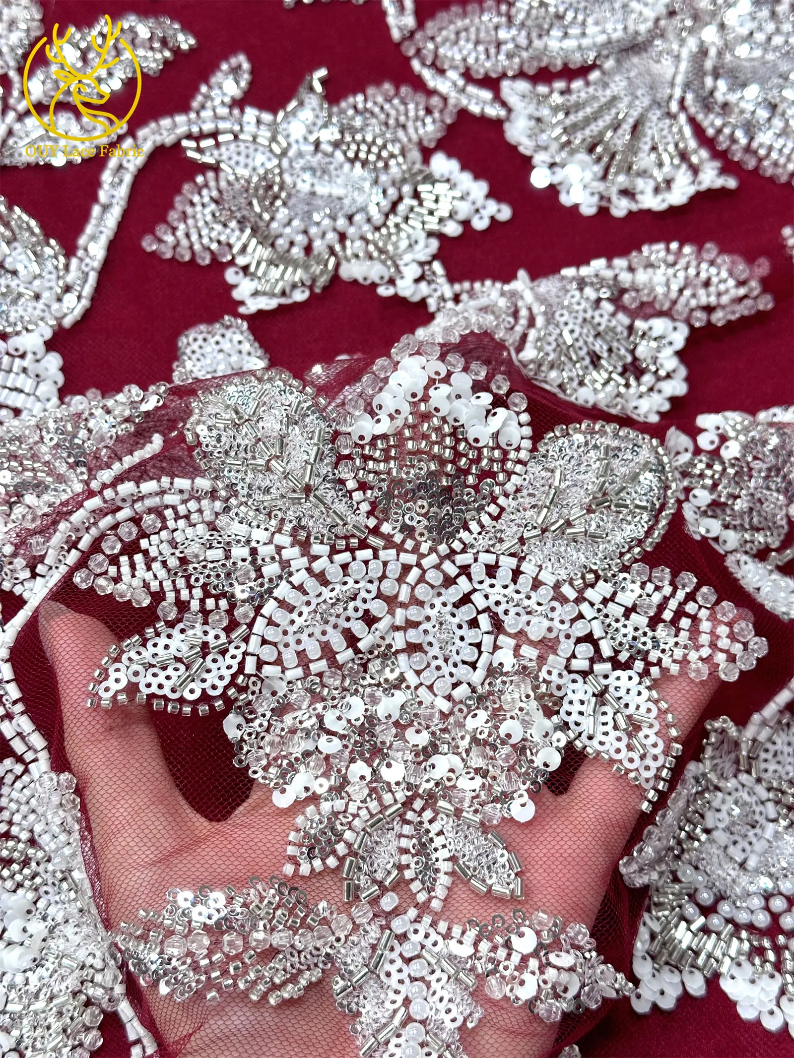 5 Yards Hochwertige Afrikanische Bräutigam-Perlenstickerei Luxuriöser Maßgefertigter Nigerianischer Französischer Pailletten-Tüllstoff für Damen Neues Abendkleid – Detail 7