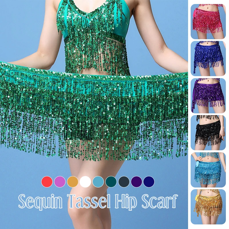 

Belly Dance Latin Costume Sequin Tassel Halter Top Bra Hip Scarf Adult Women Sexy Party Seduction Stage Performance Costume