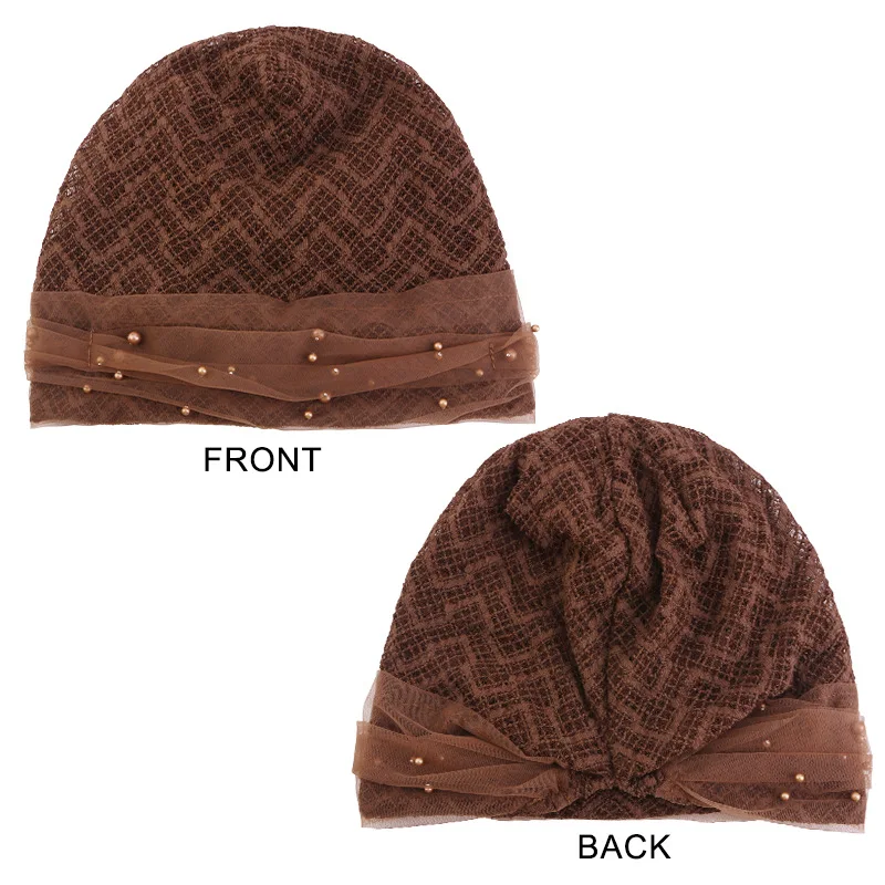 

Новая мусульманская женская шапочка-тюрбан с бусинами, сетчатая кружевная шапочка-бини, шапка для химиотерапии, хиджаб, эластичный головной убор при выпадении волос, тюрбан для женщин