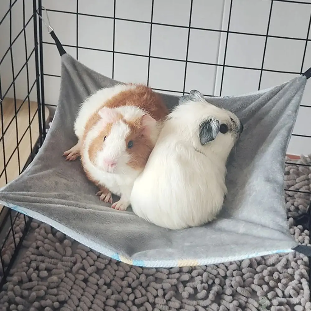 Lovely Double-sided Guinea Pig Hammock Breathable Ice Silk Hamster Hammock Skin-Friendly 4 Hooks Small Pet Supplies