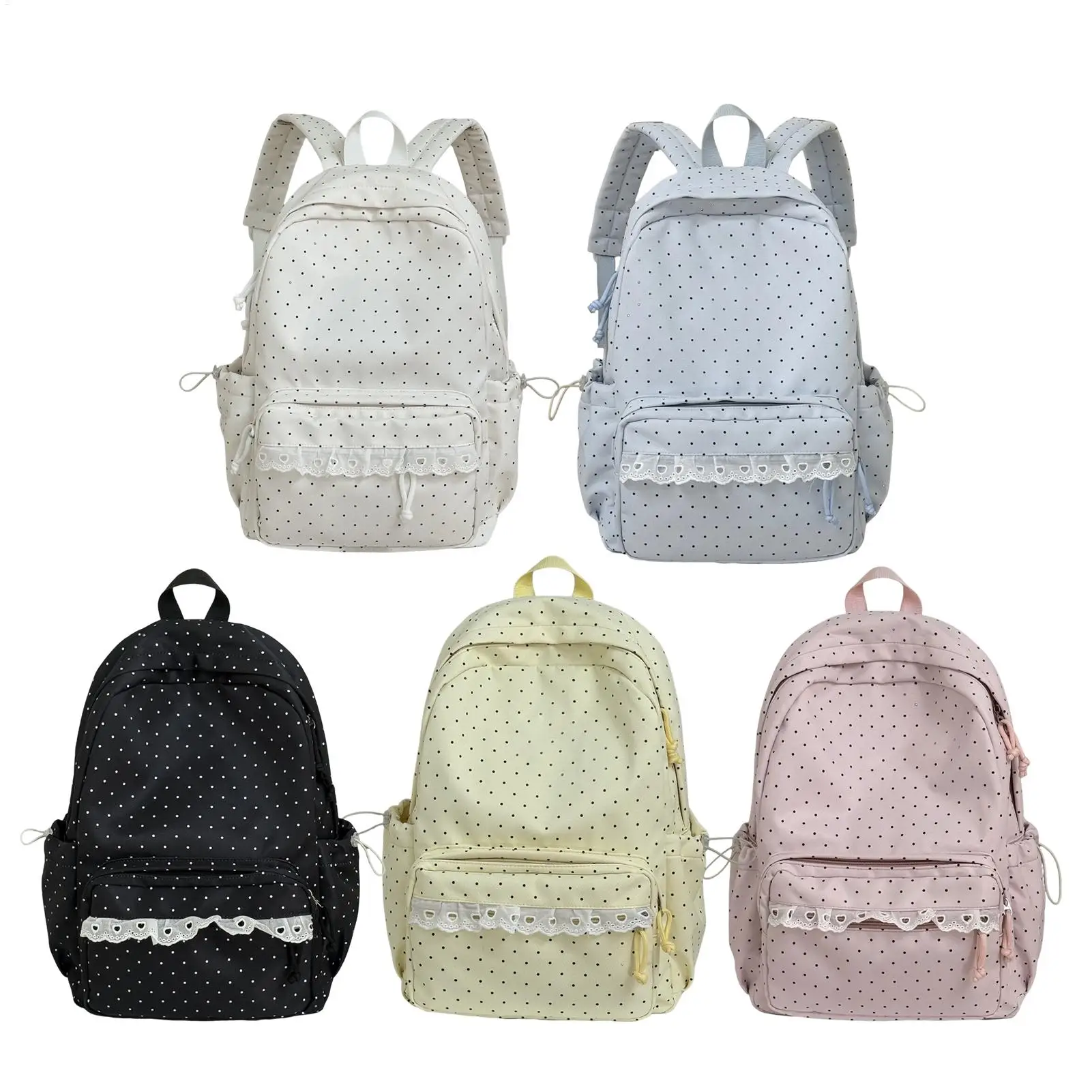 Cute Lace Backpack Dot Aesthetic Laptop Daypack For Women Girls Casual Daily Commute Travel Summer Camp College