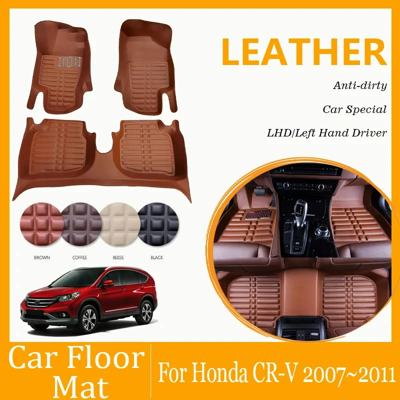 3PCS Car Floor Mats For Honda CR-V CRV RE 2007~2011 Anti-dirty Left Hand Driver Cover Waterproof Pad Foot Carpet Car Accessories