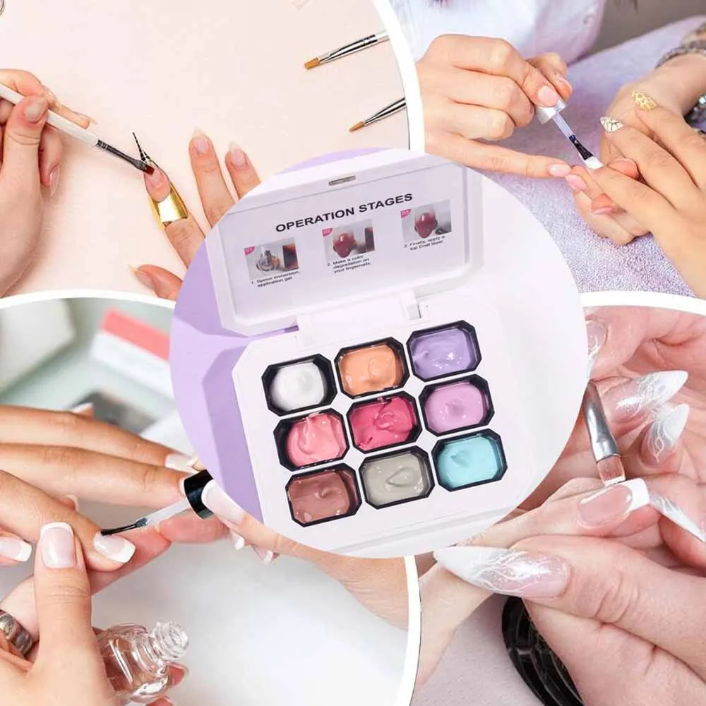 9 Colors Long-Lasting Firm Pat-Pat Manicure Glue Gradient Effect Gel Nail Polish Set Christmas Gifts Alcohol-Free DIY Nail Art *
