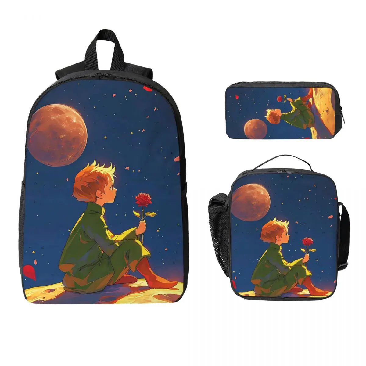 

Anime Cartoon Little Prince Backpack Student Boys Girls BookBag School Bag Shoulder Bags 3ps Insulated Lunch Bag Pencil Case