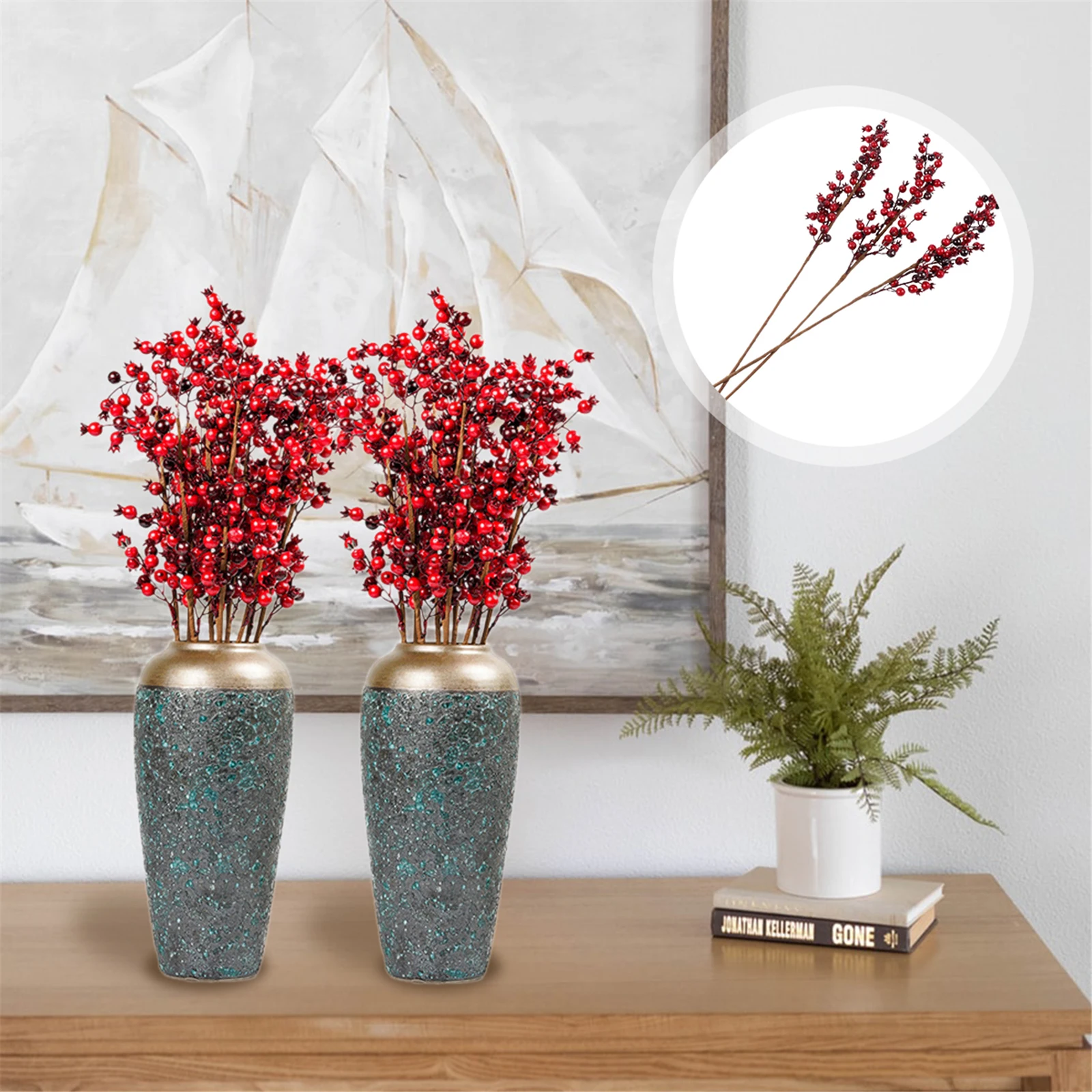 

3 Pcs Artificial Pomegranate Bouquet Simulation Flowers Iron Wire Branches Plastic Festive Decor Home Christmas Tree Mini