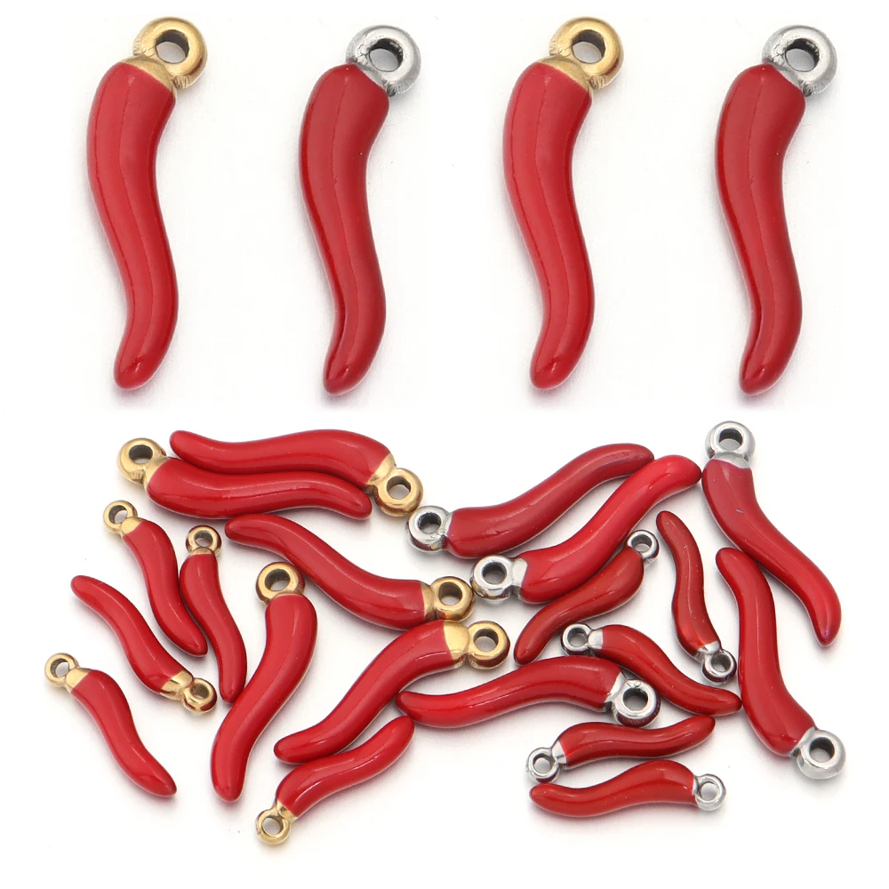 4pcs/lot Stainless Steel Red Small Red Chili Beads Pepper Charms Cute Pendants For DIY Crafts Key Chains Making Accessoies