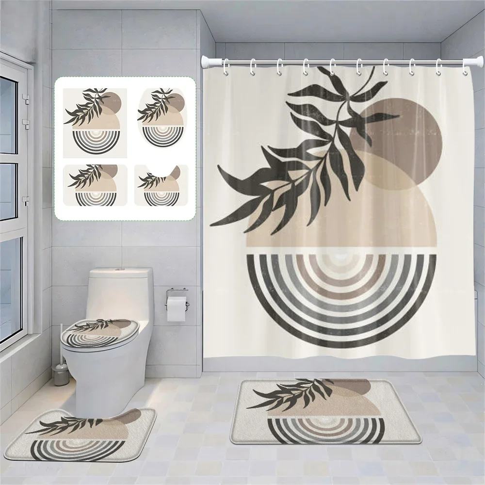 

Набор из четырех предметов Morandi, декоративный костюм для ванной комнаты, абстрактное искусство, занавеска для душа, нескользящий напольный коврик, коврик для унитаза, украшение дома