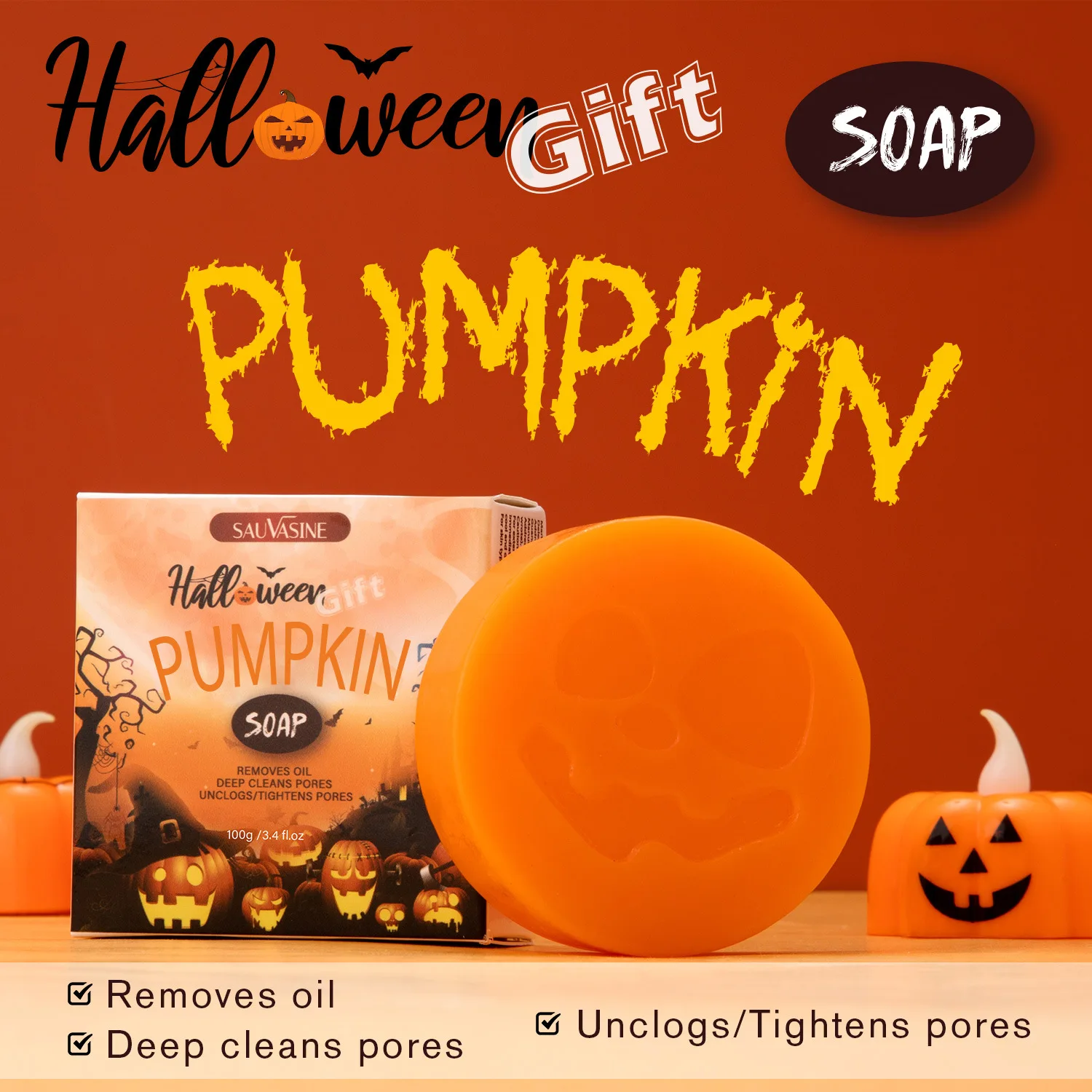 

Halloween Pumpkin Handmade Soap Facial Cleansing and Moisturizing Facial Soap Pumpkin Essential Oil Soap