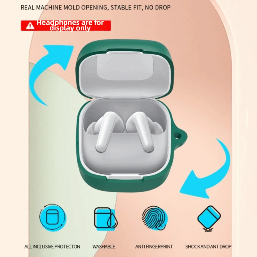 Silicone Earphone Case Dustproof with Carabiner Bluetooth Headphone Cover Shockproof Anti Drop for Anker Soundcore R60i NC view 2