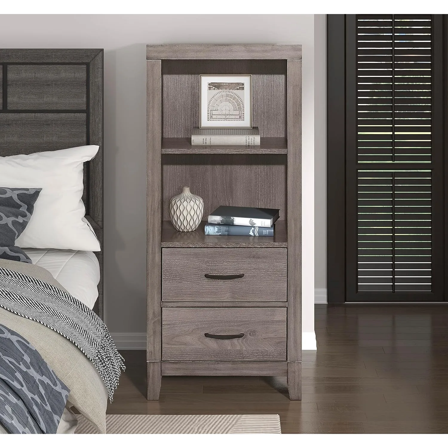 Lexicon Zade 2-Drawer Tower Nightstand, Brownish Gray