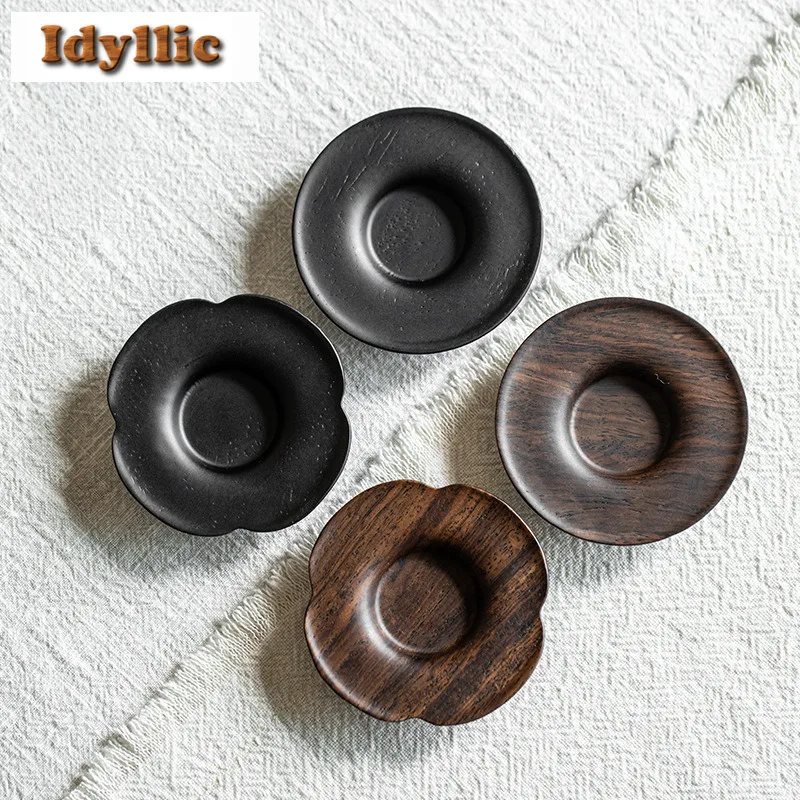 

Handmade Ebony Solid Wood Coasters Japanese Hot Pad For Coffee Cups Saucer Heat Insulation Placemats Teacup Base Tea Ceremony