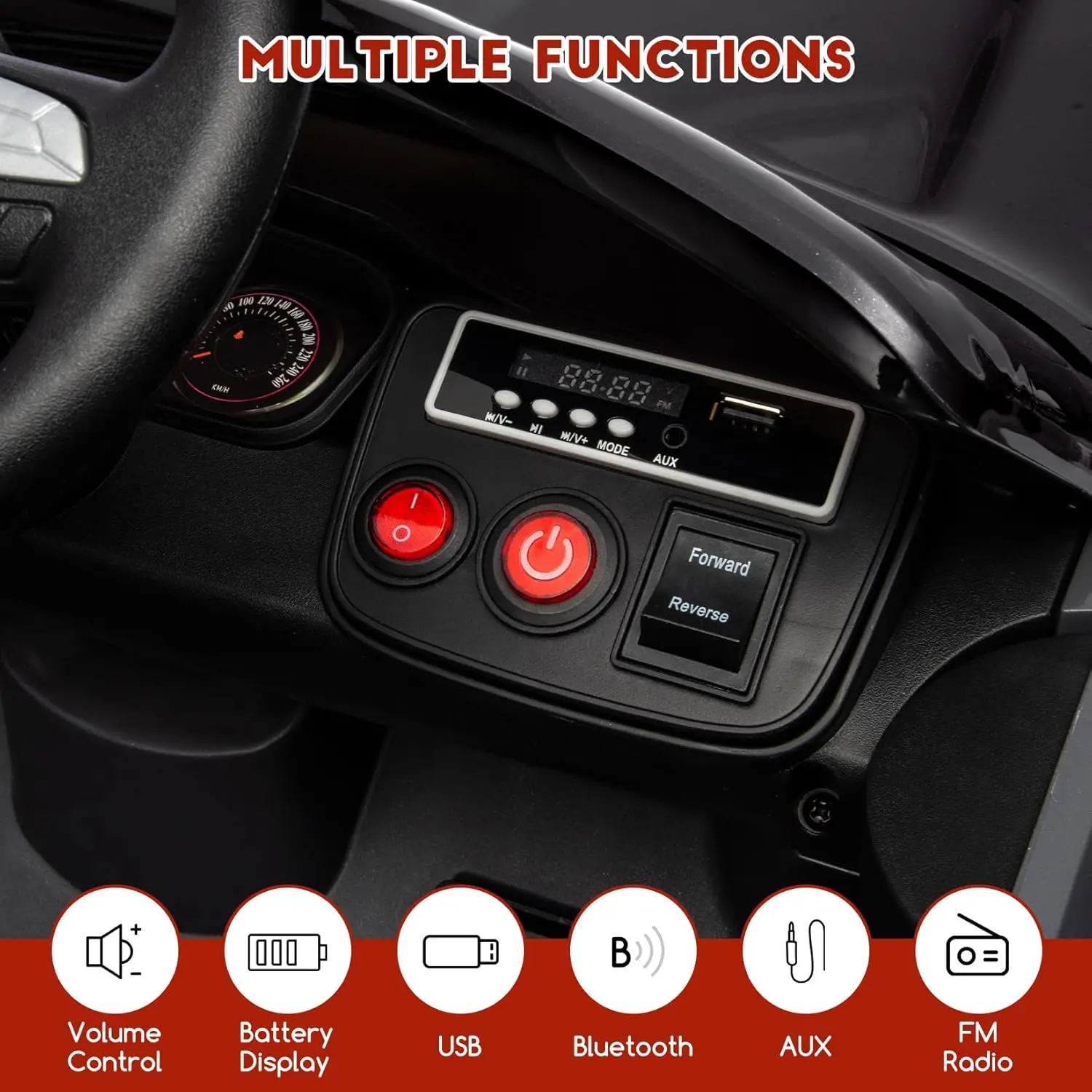 Power Wheels with Remote Control,Electric Car for Kids, 12v Battery-Powered Ride-on with 3 Speeds, LED Lights, Bluetooth,MP3