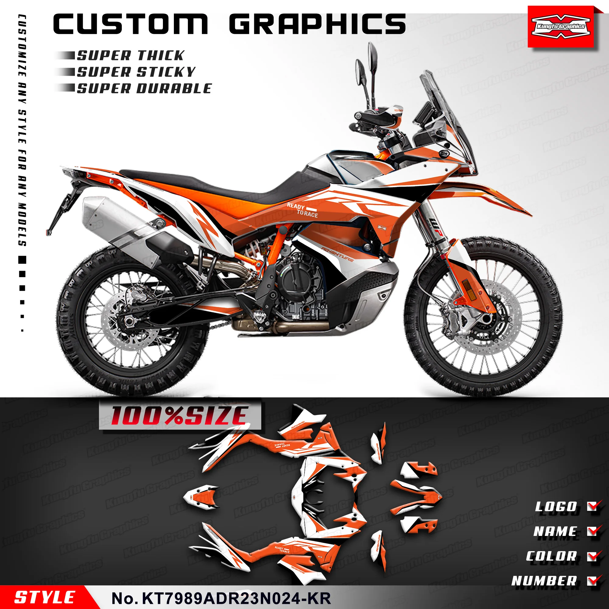 

KUNGFU GRAPHICS Sticker Sheet Wrapping for KTM 790 890 Adventure R ADV R 23 24 25 26, Decoration, KT7989ADR23N024-KR