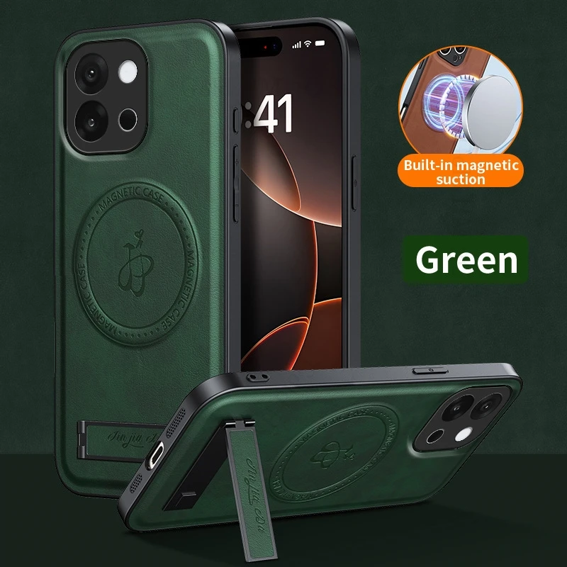 

For Magsafe Wireless Charging Phone Case For OnePlus 13T 11 10 Pro Leather Phone Kickstand Cover For Oneplus Ace 5 Ultra Nord 5