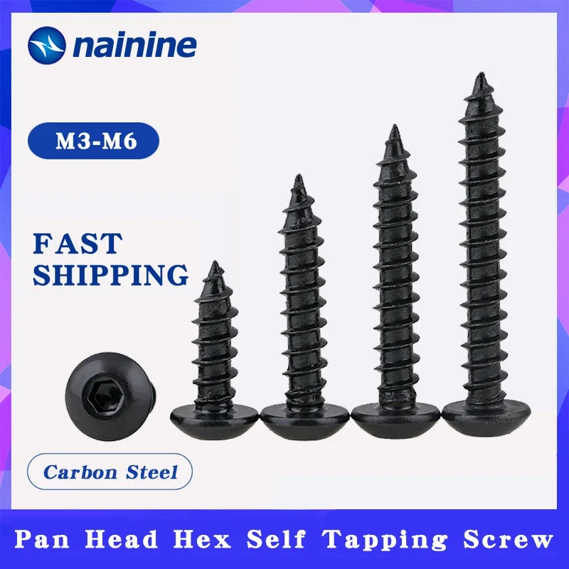 PCA Black 8.8 High Strength Pan Head Hexagonal Self Tapping Screw Flat Head Screws M2-M6