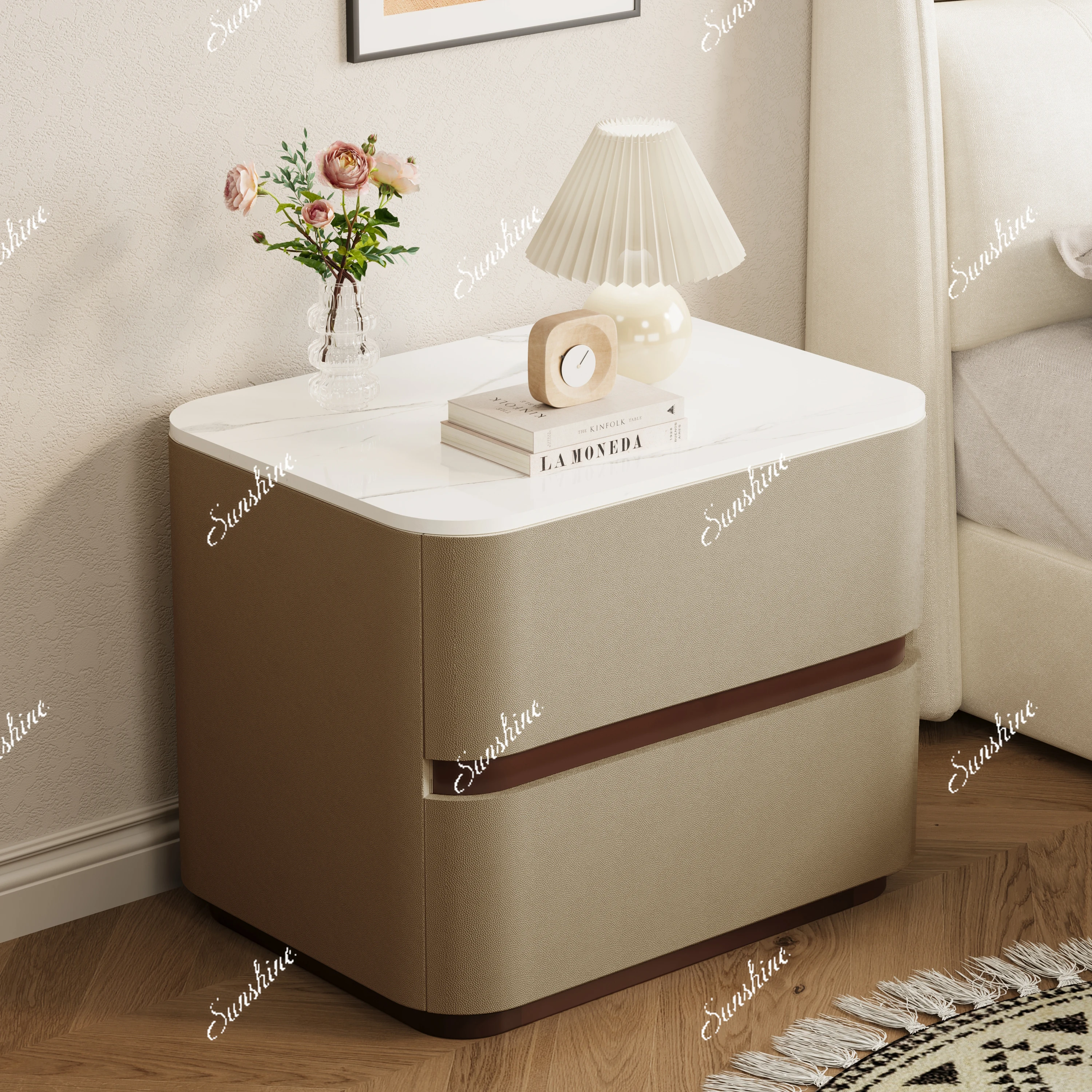 Light luxury high-end solid wood bedside table household bedroom modern simple Italian storage bedside table