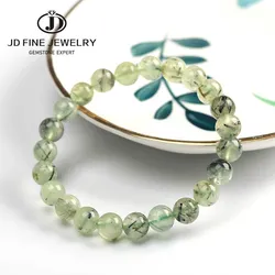 JD Natural Stone Prehnite Beads Bracelet Women Elegant Round Green Grape Stone Charm Yoga Strand Bangles Female Jewelry Gift