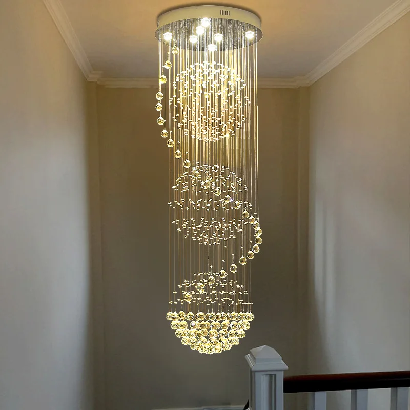 Crystal Chandelier Modern Spectacular LED Spiral Ball Raindrop K9 Ceiling Light Fixture Living Room