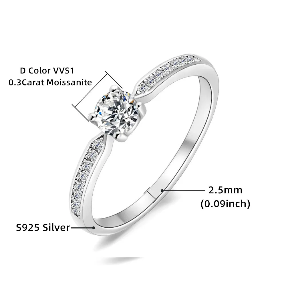 Pass Diamond Test GRA Certified 0.3 CT Sterling Silver Moissanite Rings Exquisite Cute Four Claw Ring Mother's Day Jewelry Gift