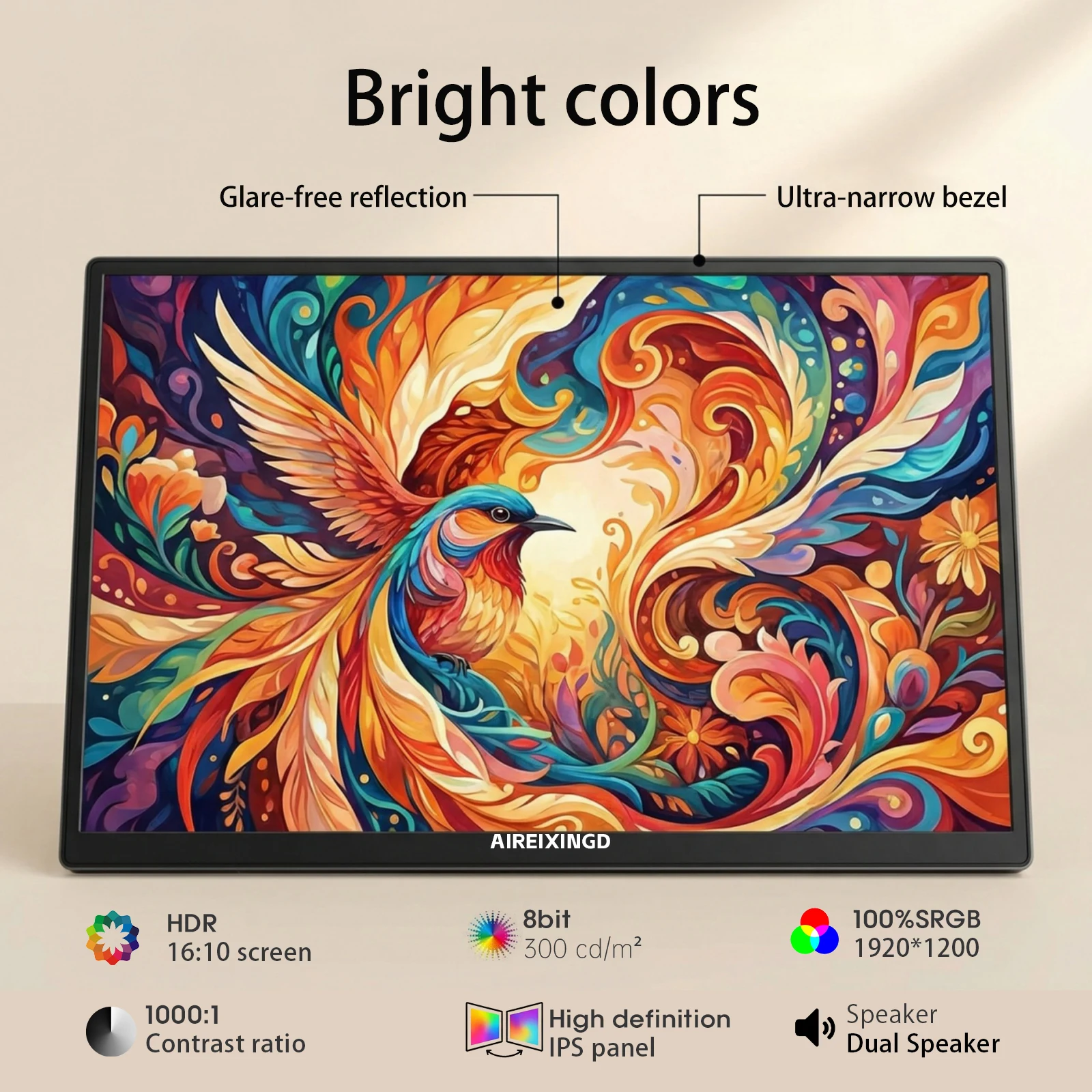 13.3'' Portable Monitor Display 1920*1200 16:10 IPS Panel 100% sRGB Extend Monitor For Mobile Phone Gaming TV Box