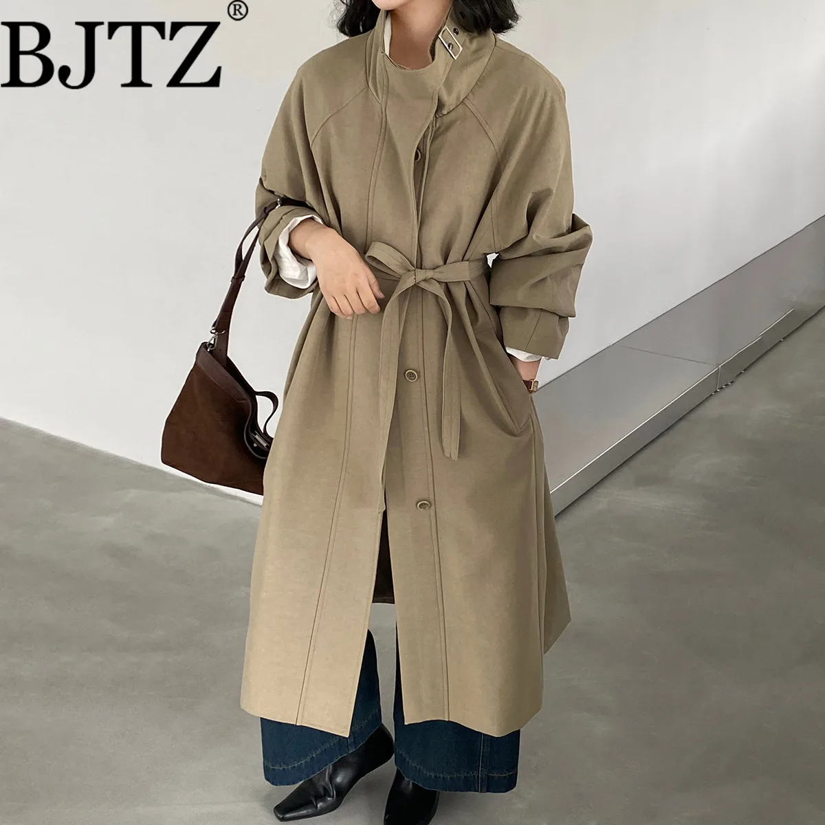 

BJTZ Британский стиль, большой плащ, женский хаки, средней длины, дизайнерская весна-осень 202, новая тенденция, женская верхняя одежда