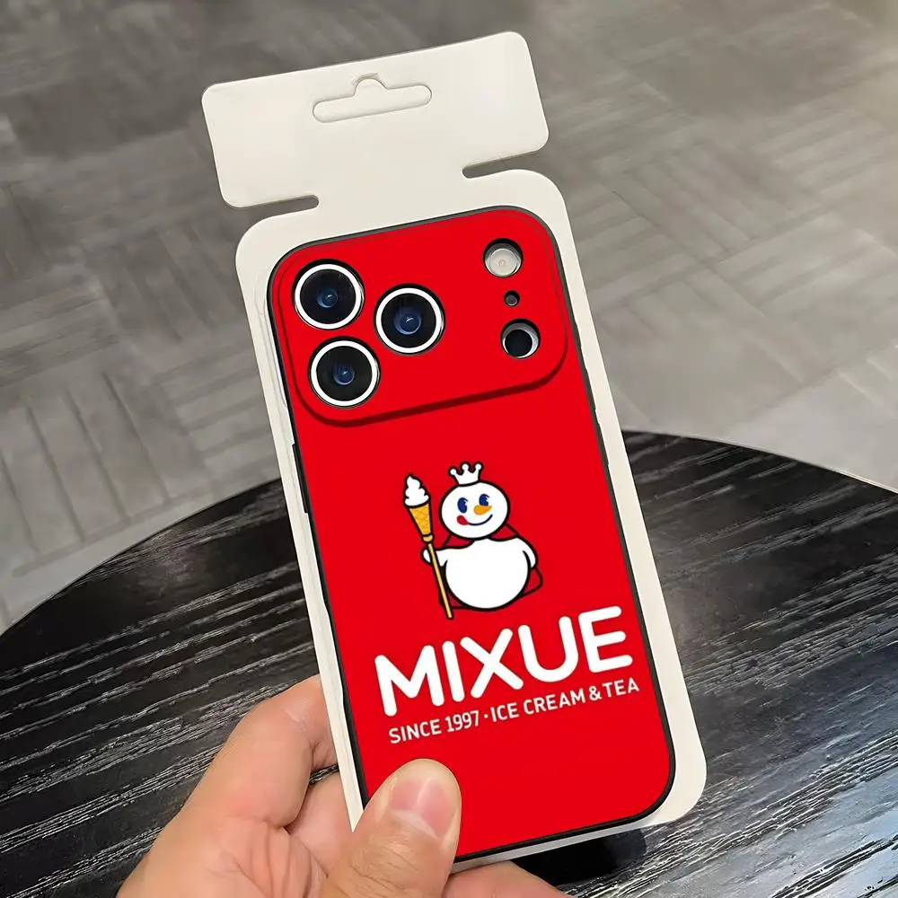 MIXUE Ice Cream & Tea Handyhülle für iPhone 17 Air 16 E Pro Max 15 14 13 Mini 12 Pro 11 Max Plus Schwarz Soft Shell